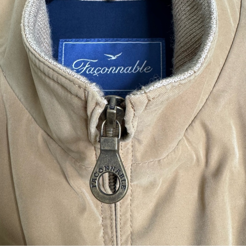 Facconable Men’s Water Resistant Bomber Jacket Tan Color Cotton Wool Blend Small - Picture 7 of 16